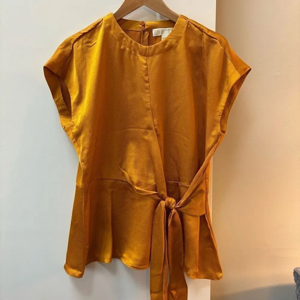 NWT Michael Michael Kors Mustard Yellow Tie-Waist Blouse - Size M